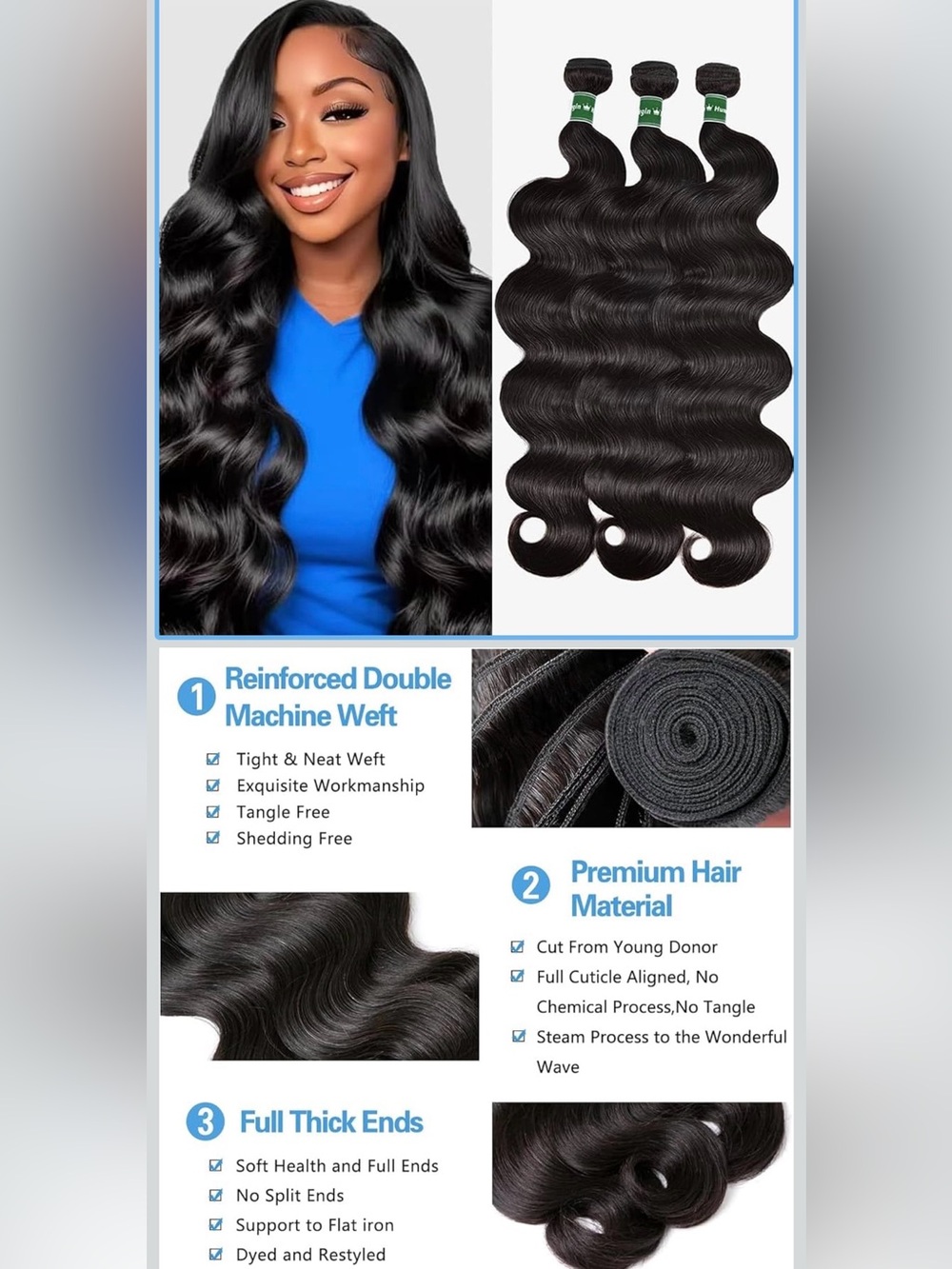 Natural Black Body Wave Hair Weft - Premium Machine Weft Extensions